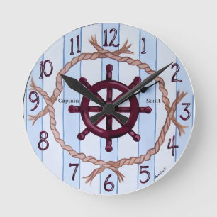 Vintage nautisches Schiffssteuerrad Küstenstreifen Runde Wanduhr