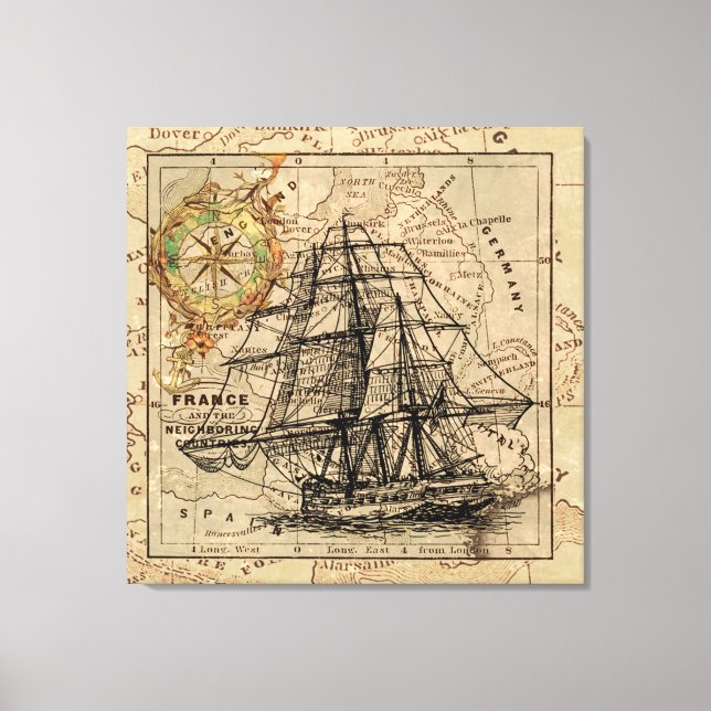 Vintage Navigationskarte des Schiffes Leinwanddruck (Vorderseite)