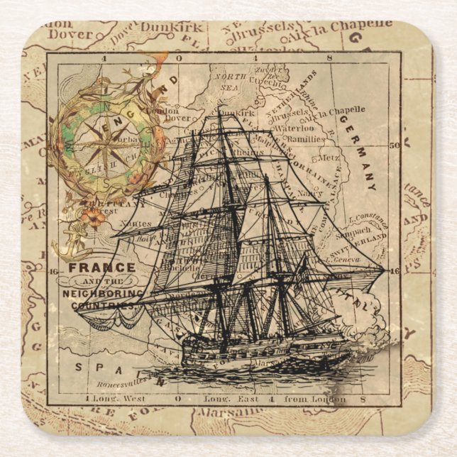 Vintage Navigationskarte des Schiffes Rechteckiger Pappuntersetzer (Vorderseite)