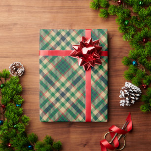 Vintage-Navy-Beige-Rot-Grün-Karo-Weihnachten Geschenkpapier