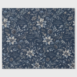 Vintage Navy Blau Botanisches Frohe Weihnachten Mu Geschenkpapier