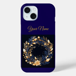 Vintage Navy Blau & Gold Weihnachten iPhone 15 Hül Case-Mate iPhone Hülle