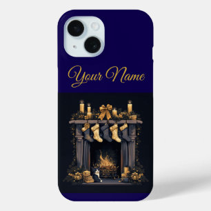 Vintage Navy Blau & Gold Weihnachten iPhone 15 Hül Case-Mate iPhone Hülle