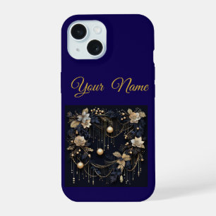 Vintage Navy Blau & Gold Weihnachts-iPhone 15 Slim iPhone 15 Hülle