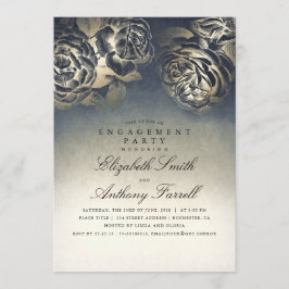 Vintage Navy Blue and Gold Floral Engagement Party Einladung