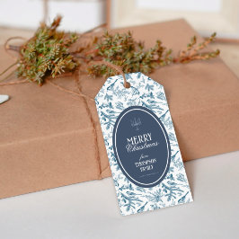 Vintage Navy Blue Bird & Pine Christmas Gift Tag Geschenkanhänger