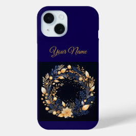 Vintage Navy Blue & Gold Christmas iPhone 15 Case