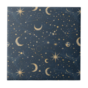 Vintage Navy Elfenbein Astrologie Mond Konstellati Fliese