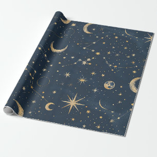 Vintage Navy Elfenbein Astrologie Mond Konstellati Geschenkpapier