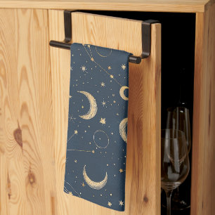 Vintage Navy Elfenbein Astrologie Mond Konstellati Geschirrtuch