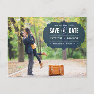 Vintage Navy Etikett Foto Save the Date Postkarte