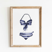 Vintage Navy gestreifter Bikiniposter