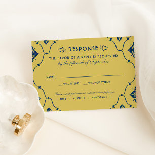 Vintage-Navy-Gold-Art-Deco-Hochzeit RSVP Karte