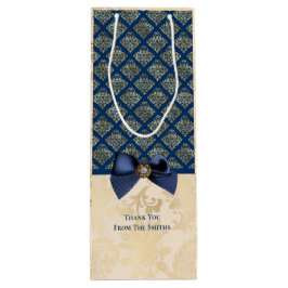 Vintage Navy Gold Damask Vielen Dank Geschenktüte Für Weinflaschen