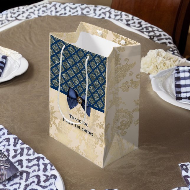 Vintage Navy Gold Damask Vielen Dank Mittlere Geschenktüte (Von Creator hochgeladen)