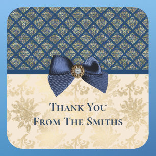 Vintage Navy Gold Damask Vielen Dank Quadratischer Aufkleber