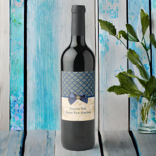 Vintage Navy Gold Damask Vielen Dank Weinetikett