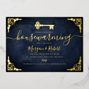 Vintage Navy Gold Schlüssel Haus-Einweihungsfeier  Folieneinladung