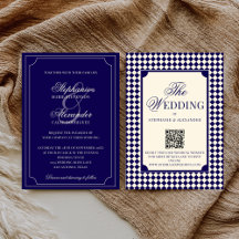Vintage Navy Kariert Old Money QR-Code Hochzeit