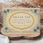 Vintage Navy Nautical Garden Wedding Dankeskarte<br><div class="desc">A romantic coastal wedding design inspired by classic seaside celebrations. Soft watercolor blue hydrangeas, seashells, rope details, and small nautical anchors frame an elegant scalloped label on a warm parchment background. The vintage illustration style blends botanical garden elegance with subtle nautical elements, creating a refined seaside aesthetic perfect for beach...</div>