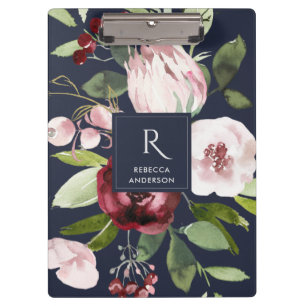 VINTAGE NAVY ROSA BURGUNDER PROTEA BLUME KLEMMBRETT