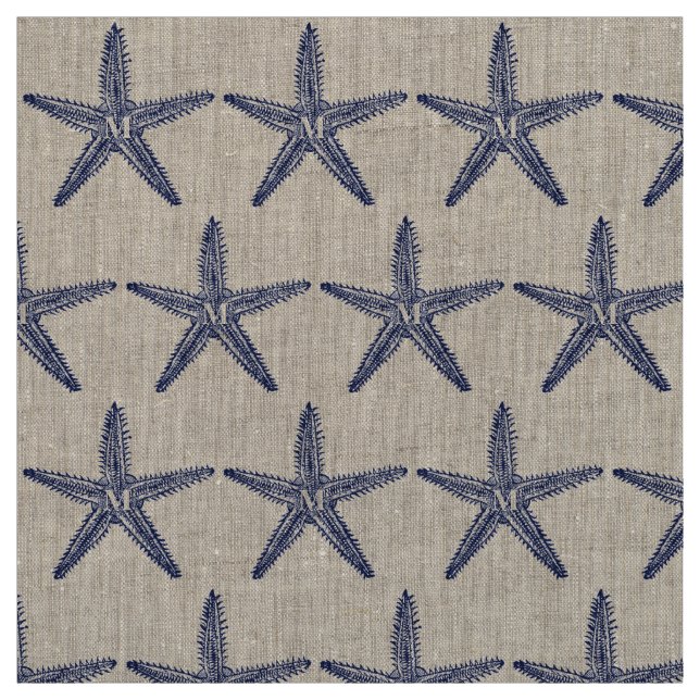 Vintage Navy-Starfish-Monogram-Küstenmilch Stoff (Muster)