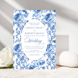 Vintage Navy Toile de Jouy Roses Romantic Wedding  Einladung