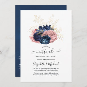 Vintage Navy und Blush Pink Rose Virtual Wedding Einladung