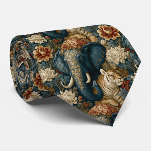 Vintage-Navy- und Gold-Zeremonien bemalter Elefant Krawatte