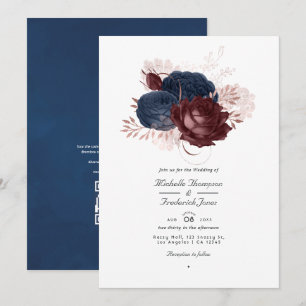 Vintage-Navy- und Marineblumen-QR-Code-RSVP-Hochze Einladung