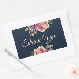 Vintage Navy und Pink Watercolor Floral Gefallen Rechteckiger Aufkleber