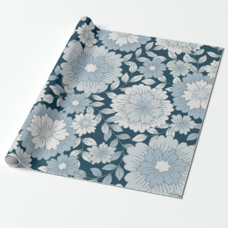 Vintage Navy- und Stahlblau Groovy Floral Geschenkpapier
