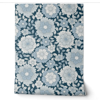 Vintage Navy und Steel Blue Groovy Floral Boho Tapete