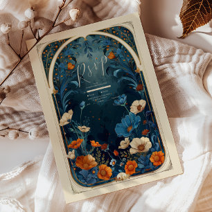Vintage-Navyblau-Art-Nouveau-Hochzeit RSVP Karte