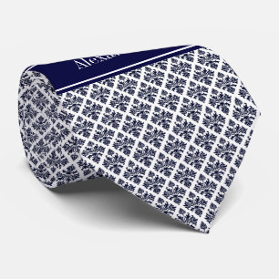 Vintage Navyblau mit Damast #3 Navy Namensmonogram Krawatte