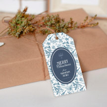 Vintage navyblaue Vogel- und Kiefern-Weihnachtsges
