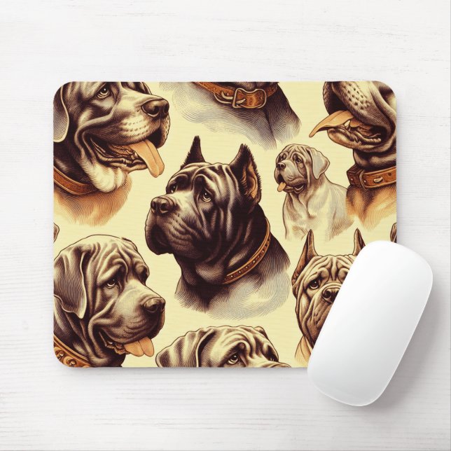 Vintage Neapolitan Mastiff Illustration Mousepad (Mit Mouse)