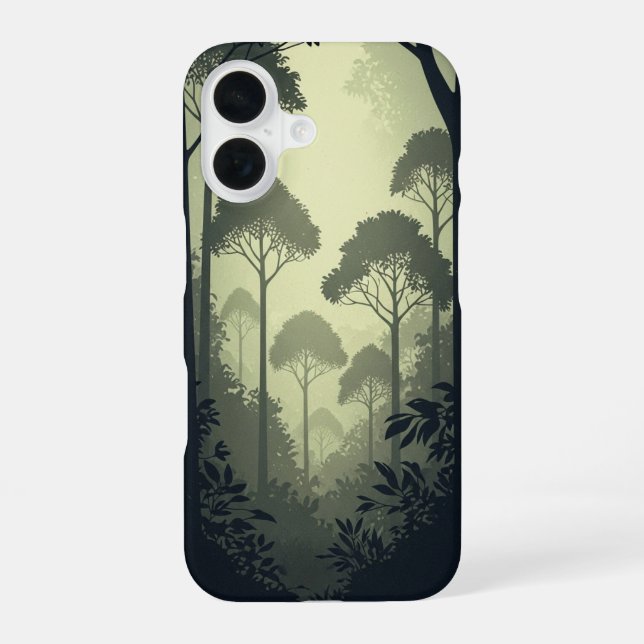 Vintage Nebeliger Tropenwald iPhone 16 Hülle (Rückseite)