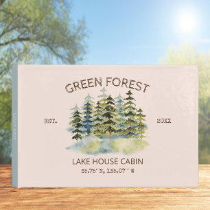 Vintage nebliger grüner Wald Wasserfarben-Cabin-Lo Gästebuch