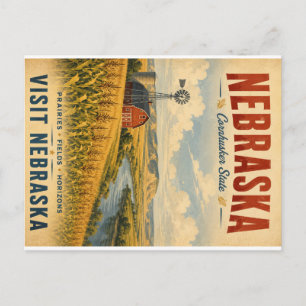 Vintage Nebraska Cornhusker State Reiseplakat wi Feiertagspostkarte