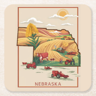 Vintage Nebraska Heartland Farm Scene Rechteckiger Pappuntersetzer