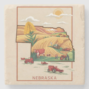 Vintage Nebraska Heartland Farm Scene Steinuntersetzer