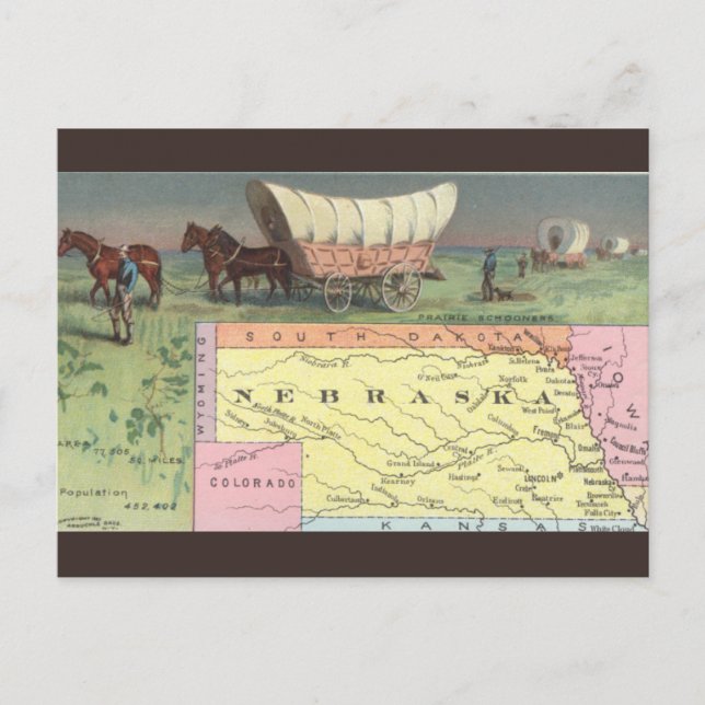 Vintage Nebraska Map Postkarte (Vorderseite)