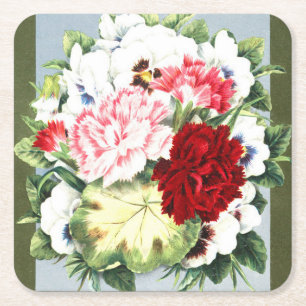 Vintage-Nelken- und Stiefmütterchen-Blumenstrauß-U Rechteckiger Pappuntersetzer