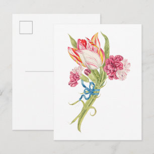 Vintage Nelken- und Tulpenillustration Postkarte