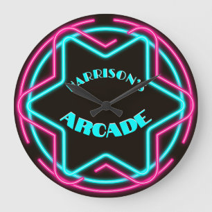 Vintage-Neon-Bar-Arcade Große Wanduhr