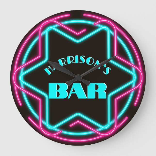 Vintage Neon-Bar-Uhr Große Wanduhr (Vorderseite)