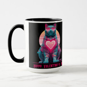 Vintage-Neon-Katze zum Valentinstag Tasse
