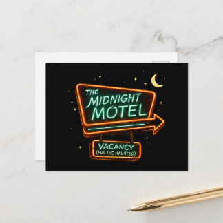 Vintage-Neon-Midnight-Motel-spooky Halloween Postkarte