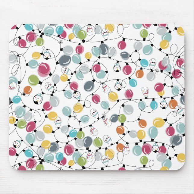 Vintage Neon Penguin Weihnachtsballons Mousepad (Vorne)